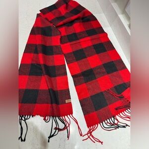 Roots Red and Black Buffalo Plaid Scarf with Fringe